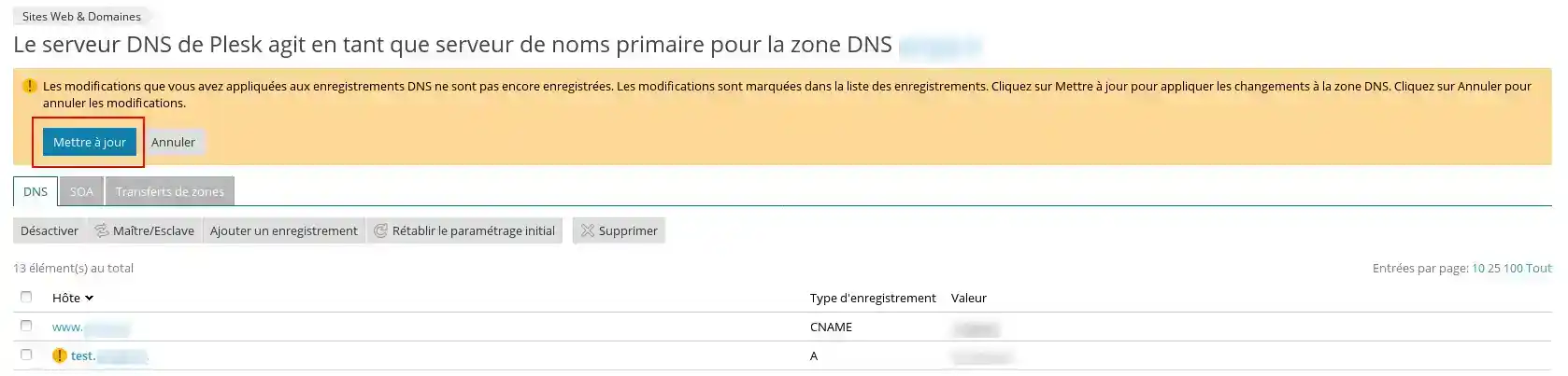 Comment modifier la zone DNS Mail sous Plesk ?